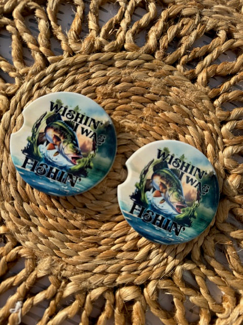 Wishing I Was Fishing Car Coaster