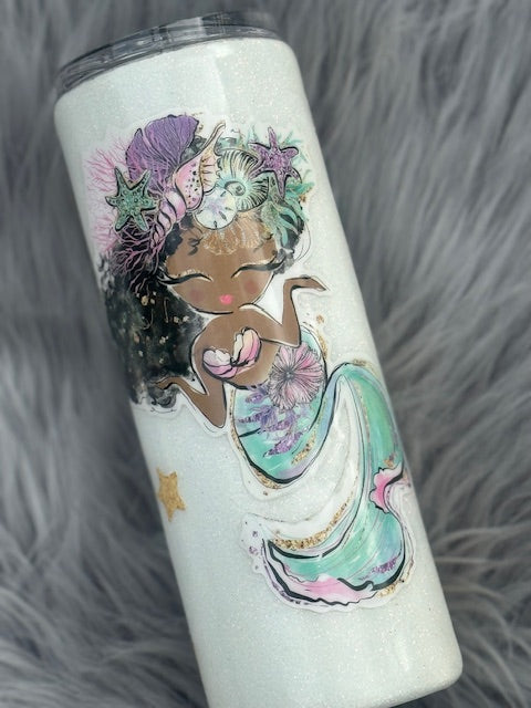 Melanated Mermaid Girl Tumbler