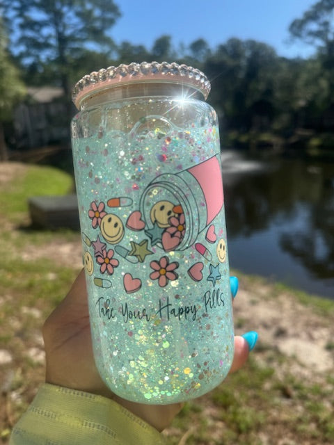 Happy Pills Rhinestone Tumbler