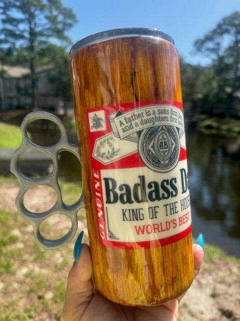 Bad Ass Dad Tumbler with Brass Knuckles Handle